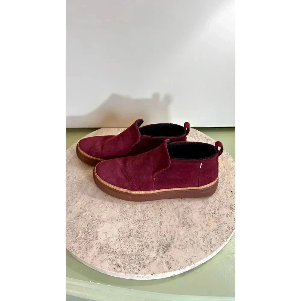 Toms Womens Berry red Round Toe Hi-Top Suede Paxton Leather Slip-on Shoes Size 8 - Picture 4 of 10